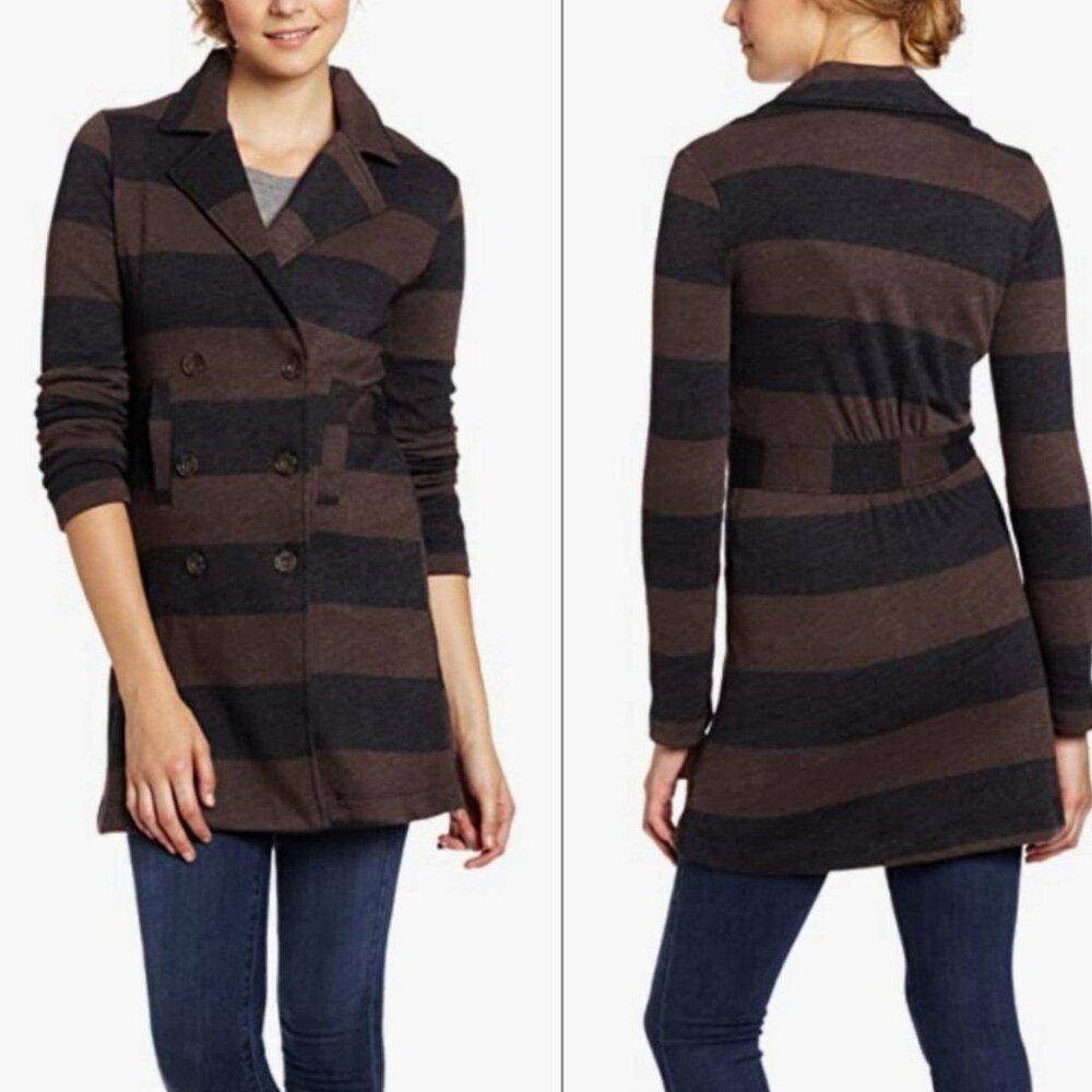 SPLENDID WOMENS LONG Double Breasted Cotton Blend Striped Jacket